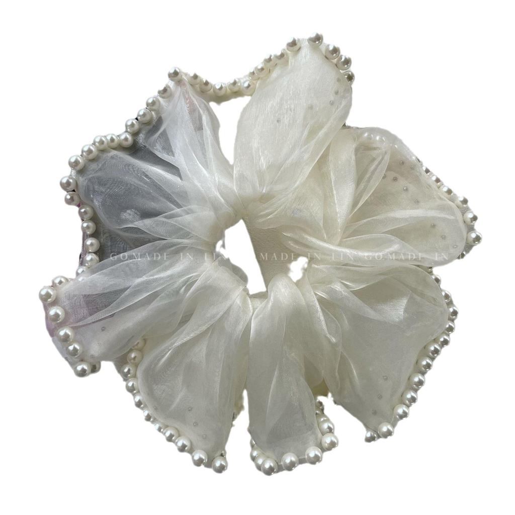 Pearl Mesh Hair Ring & Headband Set for Women - 2024 Trendy High Ponytail Accessories