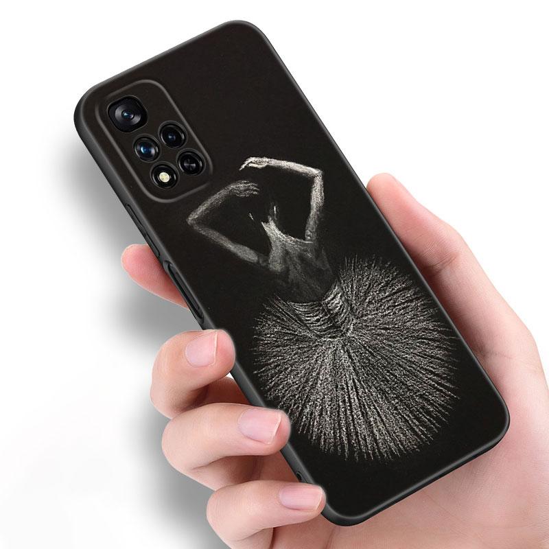 Ballet Girl Black Silicone Phone Case For Xiaomi POCO X3 X4 NFC F5 M3 M4 M6 X5 X6 Pro F3 F4 GT 5G C55 C65 M5