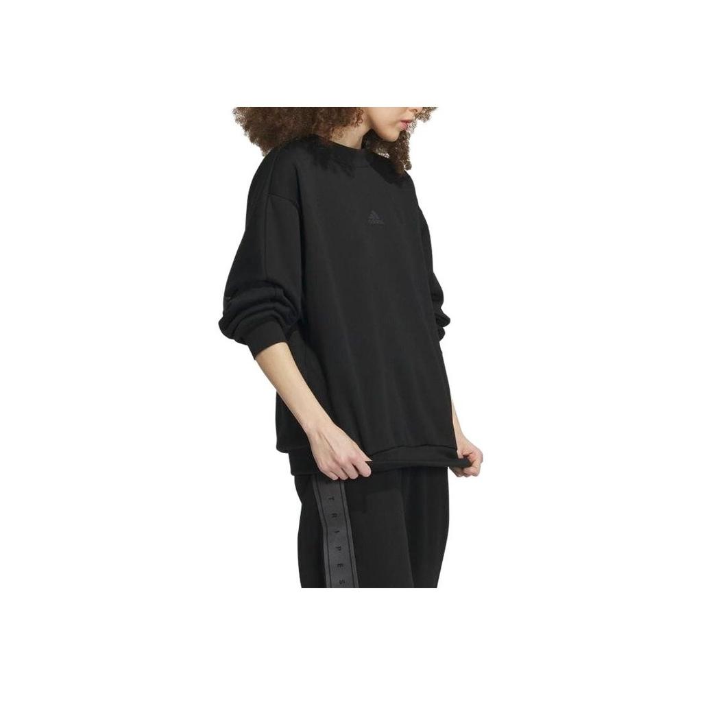 Adidas Однотонный свободный крой с круглым вырезом, свитер с длинным рукавом, женские топы, черный IK9888