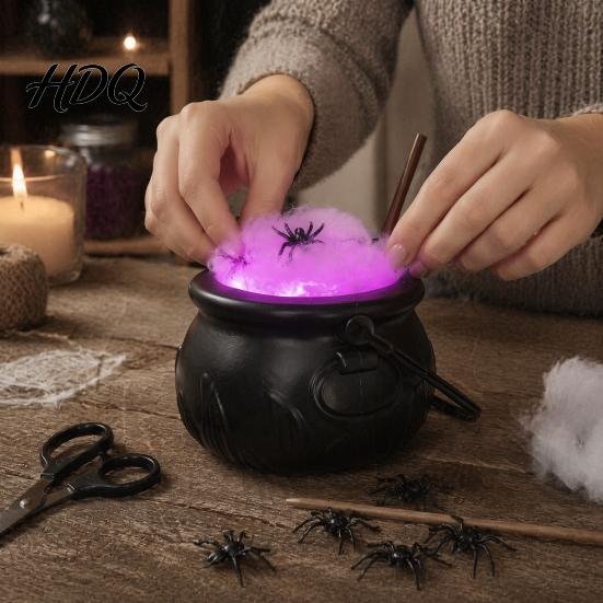 Темный Стиль Фото Реквизит Светящийся Котёл Ведьмы DIY Набор Хэллоуин Светящаяся Черная Пластиковая Чаша с Пауками Рельефная Текстура Жуткий Хокус-Покус