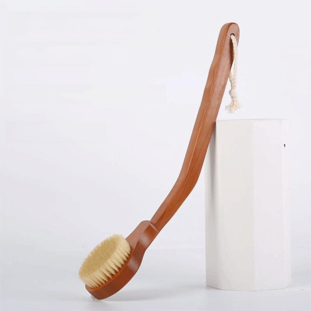 Hard/Soft Bristle Bath Back Scrubber Curved Handle Exfoliating Brush Reusable Wood Body Brush Spa