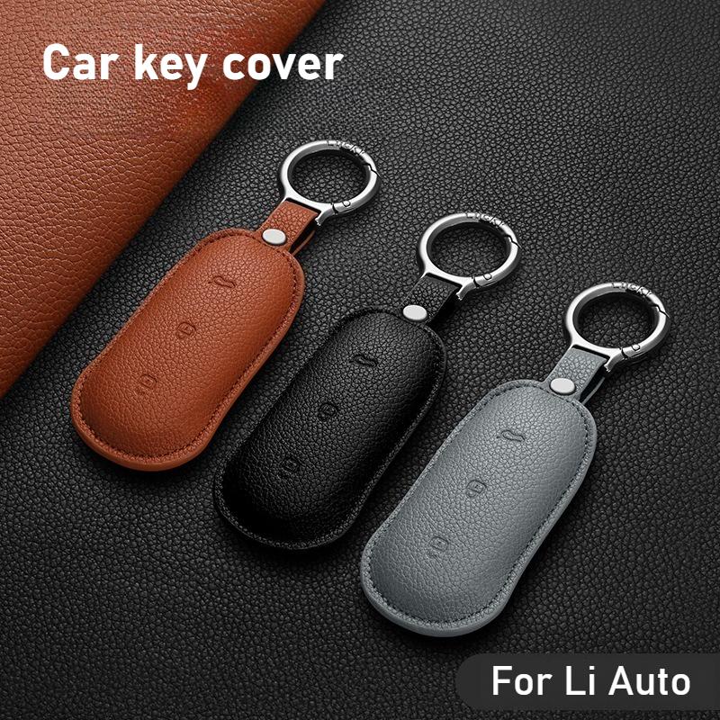 Car Key Cover for Li Auto L9 L8 L7 Litchi Patterned Key Bag Scratch Resistant Buckle Rope Car Smart Key Protective Cover