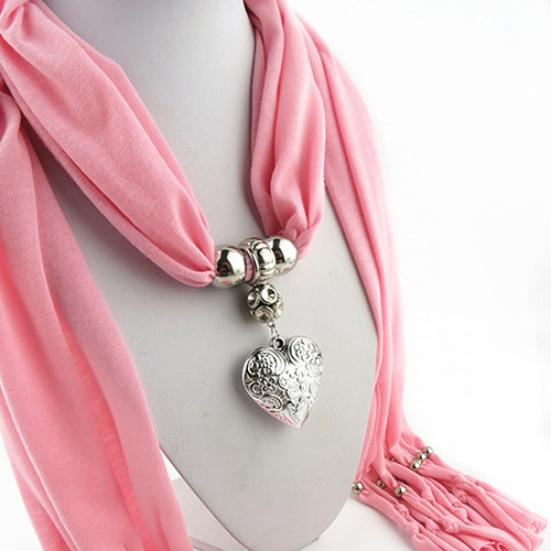 Women Fashion Soft Bead Tassels Scarf with Love Heart Charm Pendant Accessory