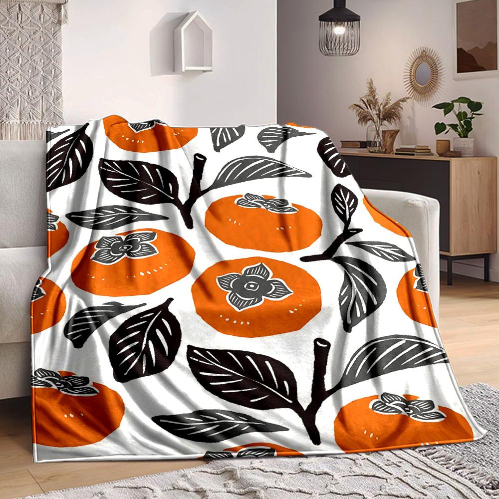 1pc Persimmon Pattern Blanket Warm, Cozy, And Soft, Suitable for Sofas, Beds, Cars, And Office Use.Perfect for Camping And Travel, Making It a Great G