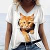 Летний топ с V-образным вырезом, 3D-принтом животных, кошки, собаки, модные повседневные женские футболки с коротким рукавом