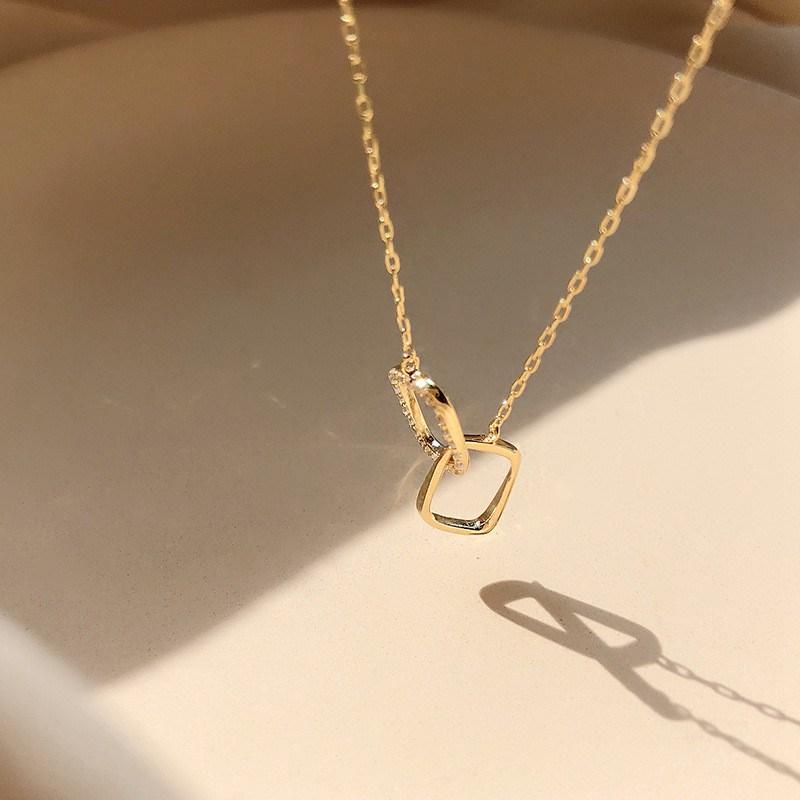 Necklace Geometric Interlocking Square Shiny Clavicle Chain Women