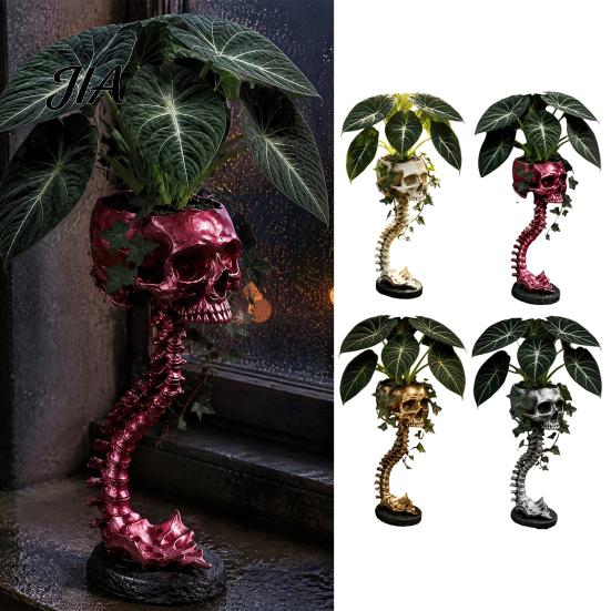 Unique Candy Dish Storage Gothic Skull Spine Planter, Resin Skeleton Planter Pot, Horror Halloween Indoor Outdoor Statue Flower Vase, Spooky