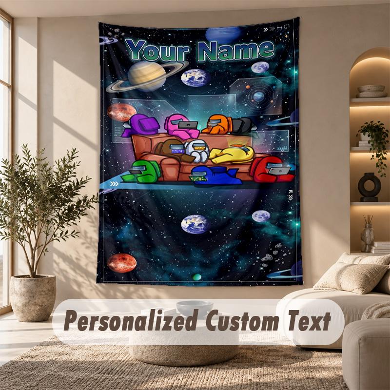 Among Us Tapestry, Personalized Custom Text, Wall Hanging Tapestry For Living Room Home Wall Decor