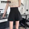 Shorts Women's High-waisted Summer Large Flower Bud Wear Thin A-line Wide Leg Pants Black Casual Hot Pants
