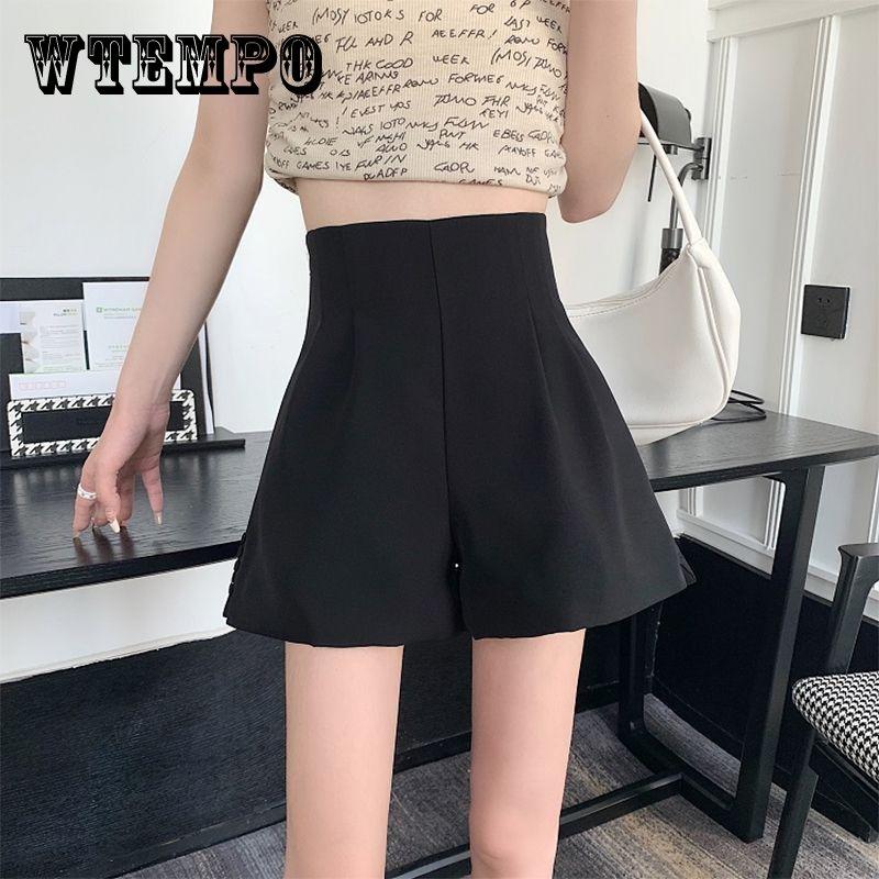 Shorts Women's High-waisted Summer Large Flower Bud Wear Thin A-line Wide Leg Pants Black Casual Hot Pants