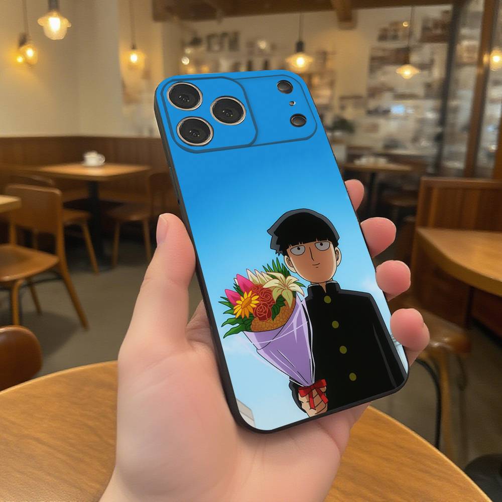 Чехол для телефона с аниме Mob Psycho 100 для iPhone 17,16,15,14,13,12,11,Pro,XS,Max,XR,Plus,E,SE4,Mini Черный Мягкий Чехол