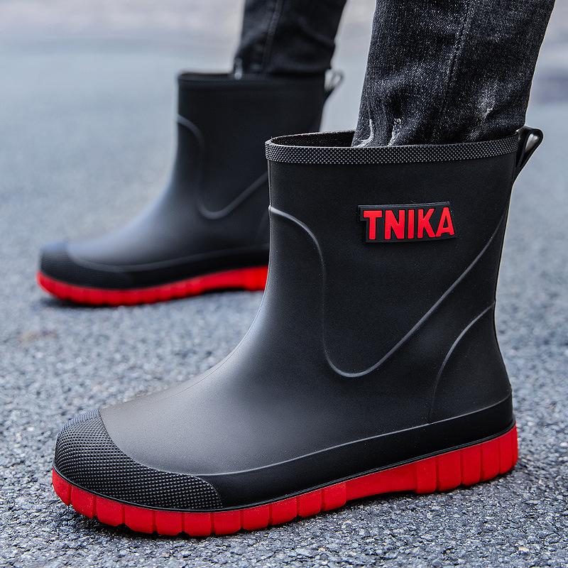 Мужские резиновые сапоги нескользящие средние бархатные теплые резиновые сапоги модные износостойкие резиновые сапоги комплект водонепроницаемые для рыбалки на открытом воздухе водные туфли