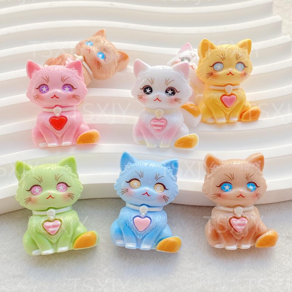 6 шт. Новый цветной милый мультяшный 3D животное котенок Плоская спинка Кабошон Камень Скрапбукинг DIY Декор Фигурки Поделки Аксессуары