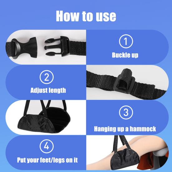 Длина гамака для ног в самолете Регулируемая длина дышащий сверхмощный высокоскоростной поезд Снятие усталости Подставка для ног Подвесной гамак под столом Все необходимое для путешествий