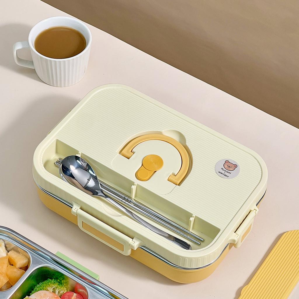 WORTHBUY Large Capacity 304 Stainless Steel Divided Lunch Box For Student Safe Heatable Portable Leak-proof Lunch Container Set