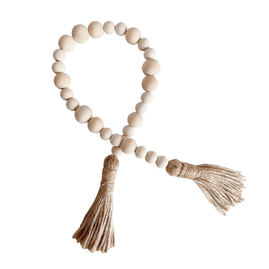 Nordic Wood Beads Garland with Tassel Farmhouse Beads Rustic Country Kids Home Wall Decor