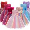 Girls Sleeveless Dress Baby Girls Sequins Flowers Princess Party Dresses Rainbow Tulle Kids Party Clothes for 3-10 Years