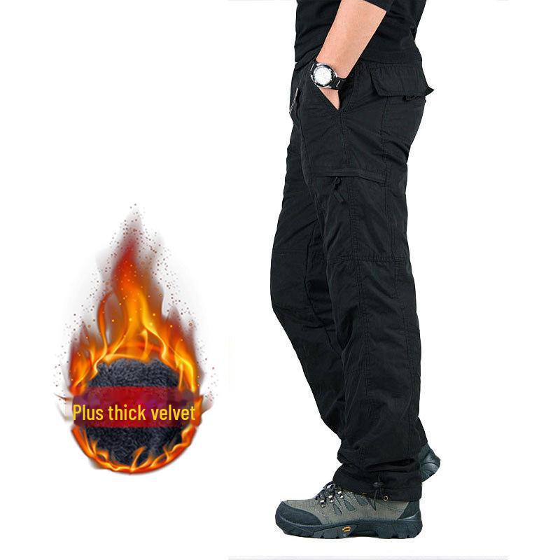 Мужской комбинезон из плотного бархата для активного отдыха: Теплые прямые хлопковые брюки с множеством карманов для осени и зимы