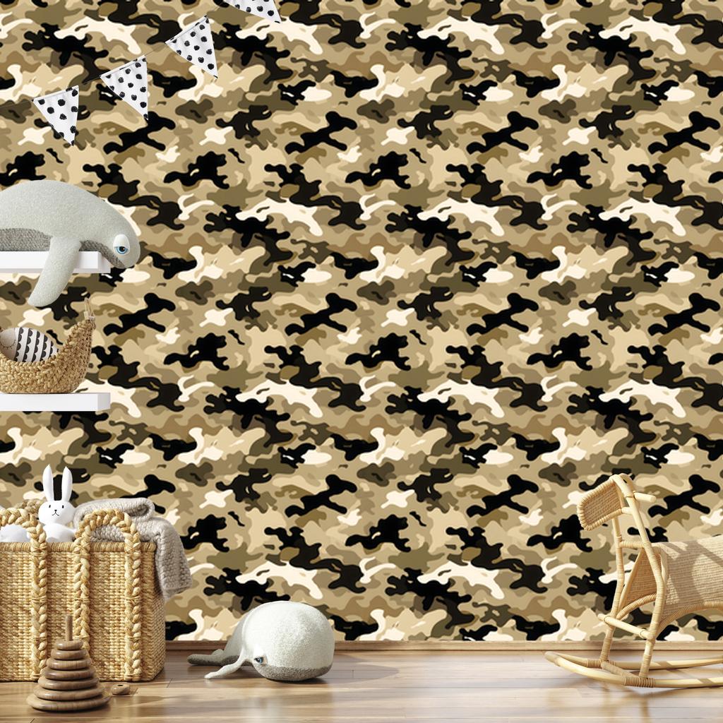 Military Camouflage Wallpaper Gold, Ochre and Beige for Living Room and Bedroom 50x1000
