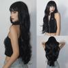 Long Black Wavy Synthetic Wigs with Bangs Body Wave Wig for Women Cosplay Daily Natural Use Hair Heat Resistant Fiber