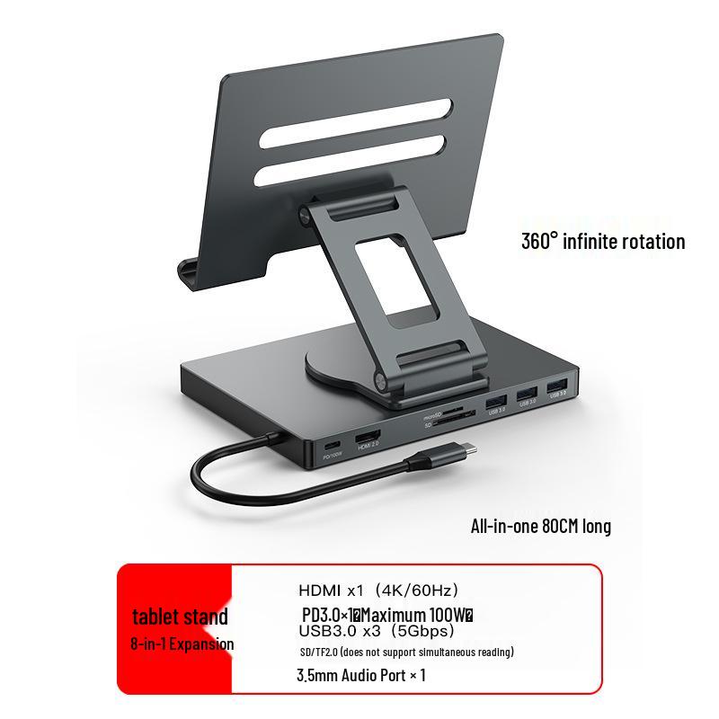Док-станция 4K60Hz USB-C с Gigabit Ethernet, конвертером USB 3.2 и вращающейся подставкой для телефонов и планшетов
