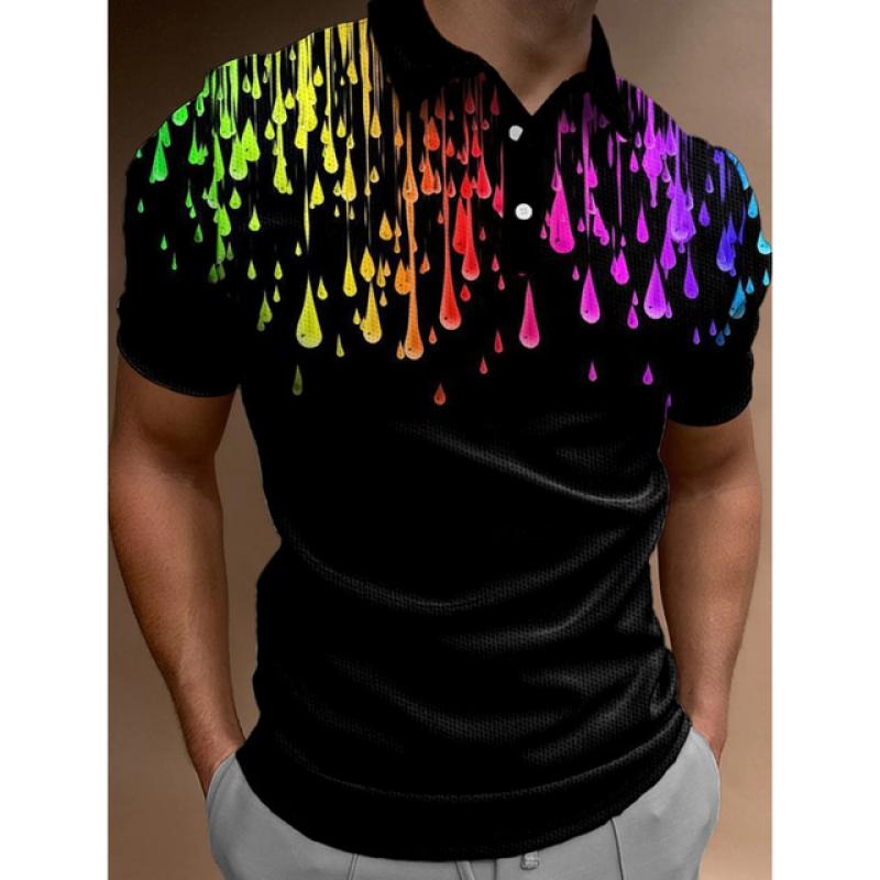 New Men'S Polo Shirt 3d Rainbow Printed Men Clothing Summer Casual Short Sleeved Loose Oversized Shirt Street Fashion Tops Tees