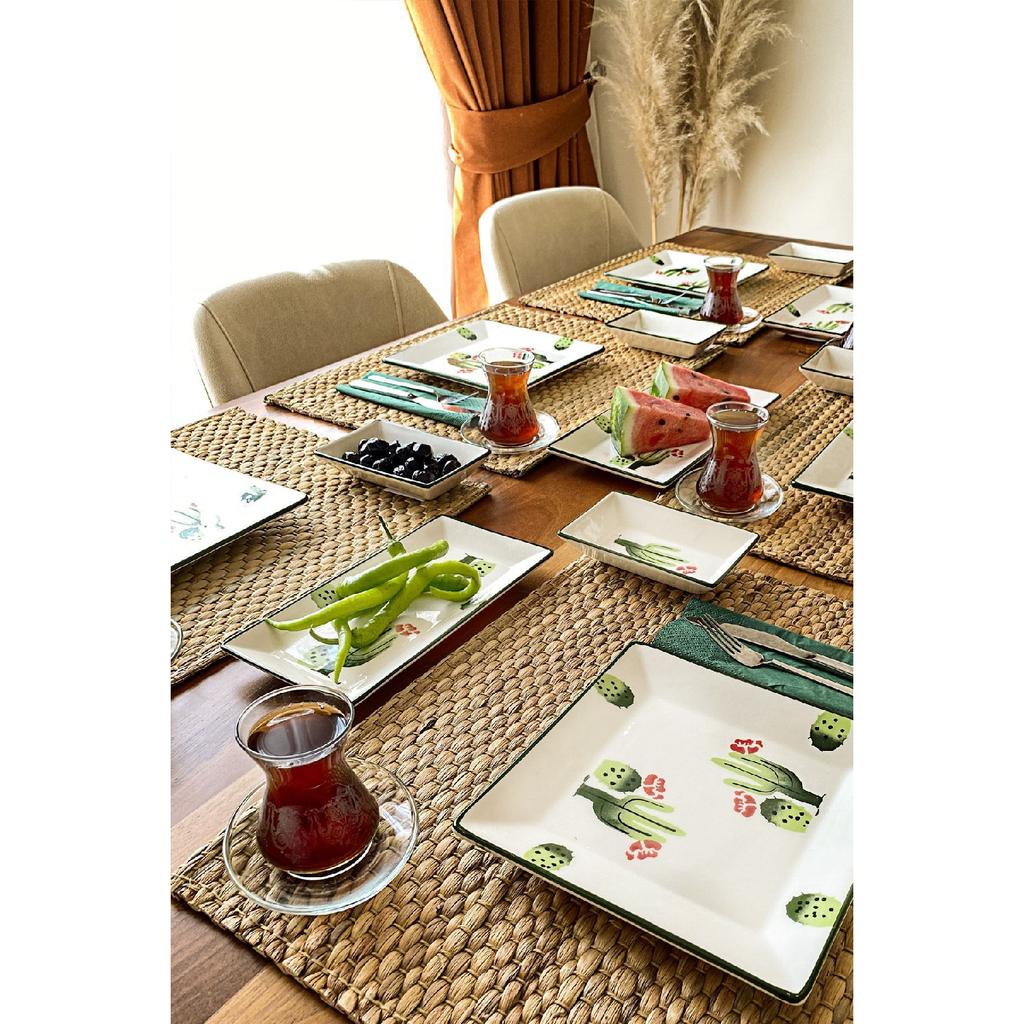 Breakfast Set 14 Pieces For 6 People Cactus Pattern Hand Painted