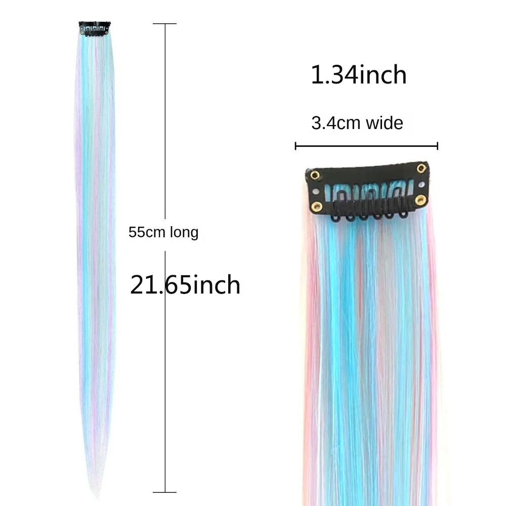 Rainbow Colorful Extension Fashion Long Straight Wavy Hairpieces Fake Hair Clip Strands  Women/Kids