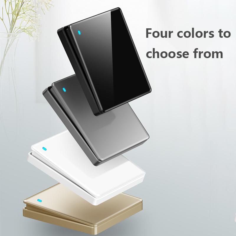 Universal Wall LED Light 1/2Way Switch 16A Black/White Tempered Glass Panel ON OFF Power Push Button Rocker Switch 1/2/3/4 Gang