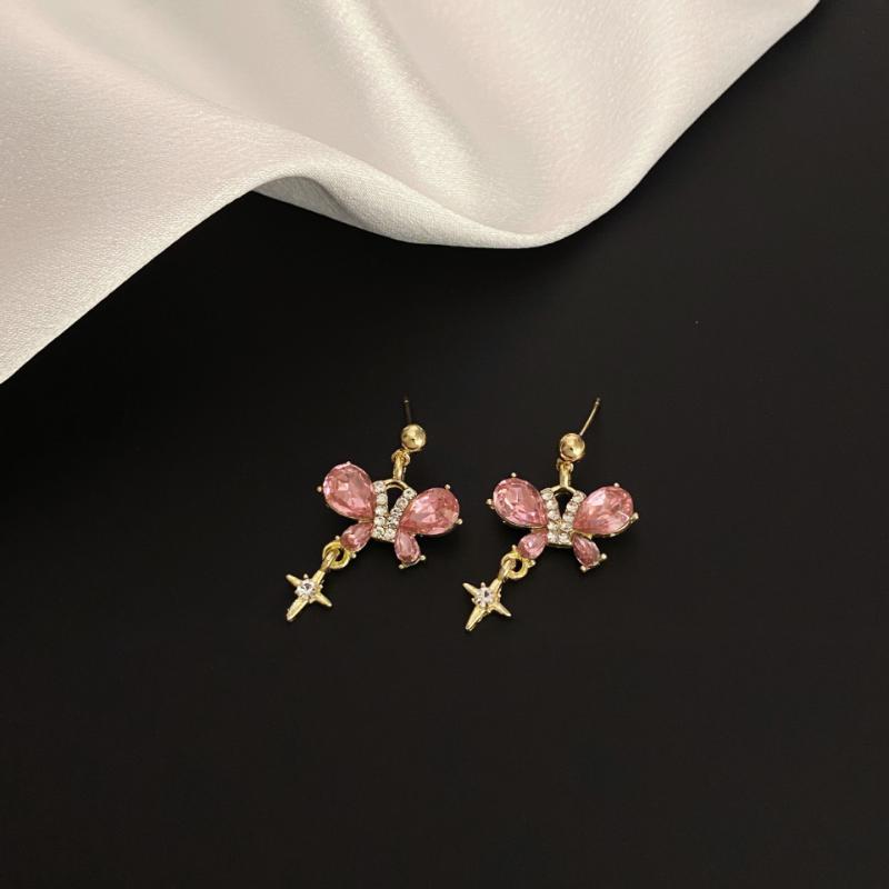 Новый модный дизайн, розовые серьги-джокеры с бабочкой и цирконием, женские