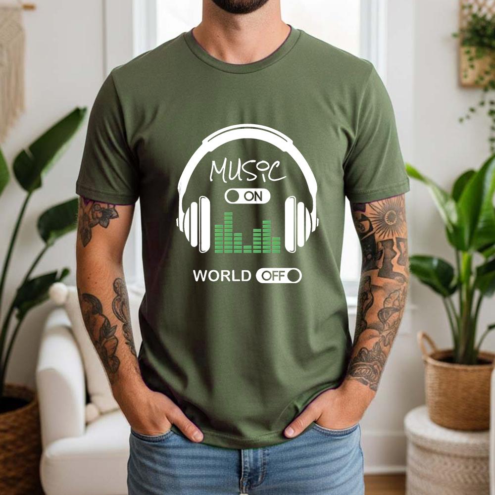 2026 Summer 100 Cotton Music On World Off Graphic Oversized Tee Music Rhythm Dj Themed Short Sleeve