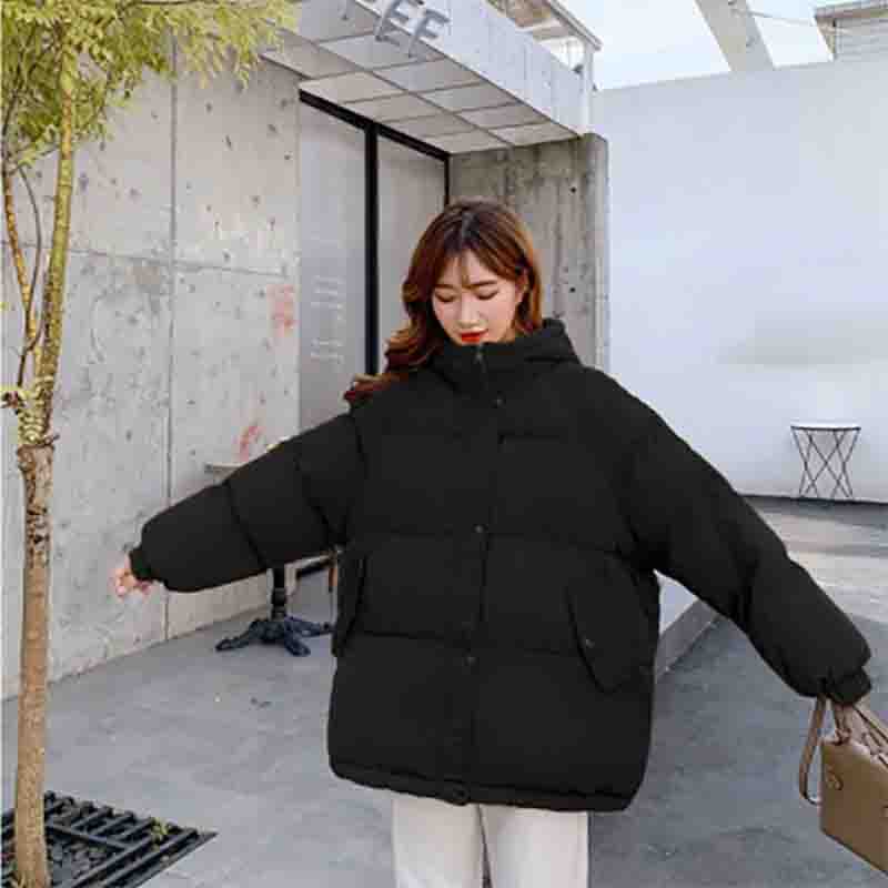 Женское зимнее хлопковое пальто с капюшоном, короткая парка, теплое пальто, ветрозащитный утолщенный уличный пуховик, однотонный цвет
