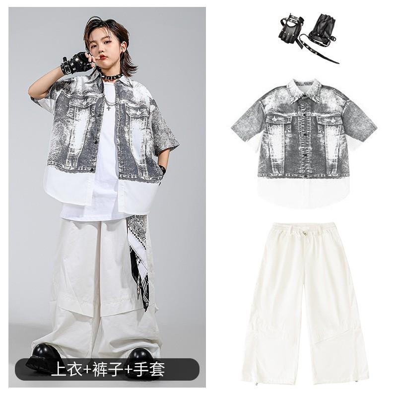 Kids Hip Hop Dance Outfit Set Boys Girls Streetwear Performance Costume With Accessories