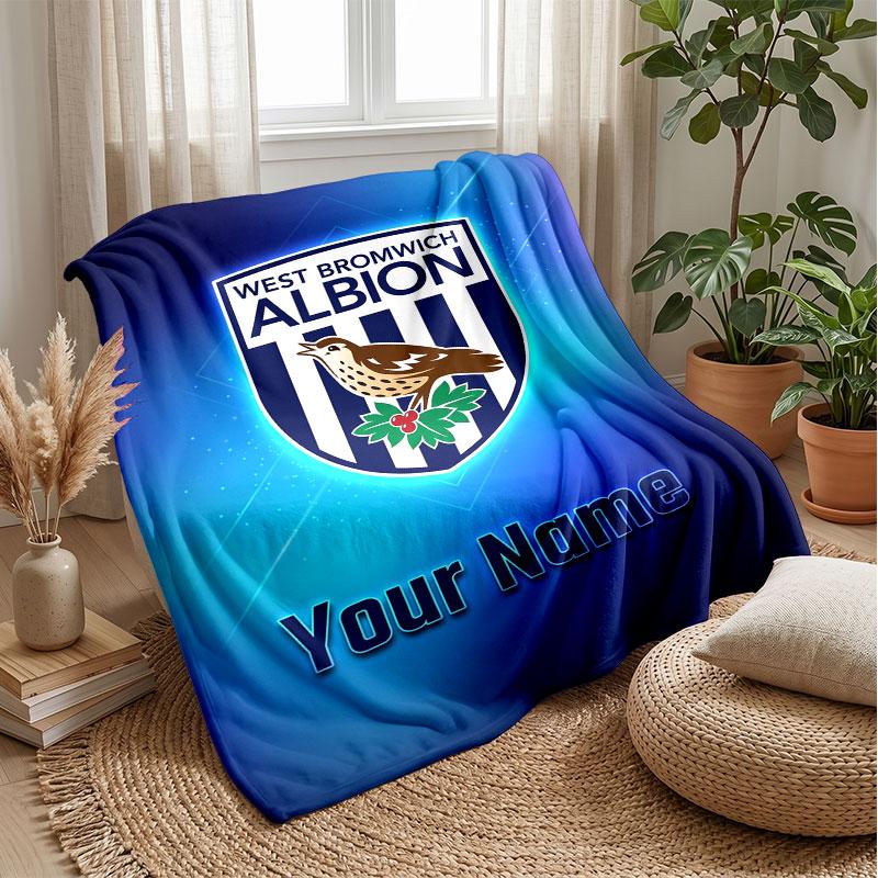 Фланелевое одеяло West Bromwich Albion FC с индивидуальным текстом и логотипом футбольного клуба, персонализированное флисовое покрывало, особый подарок для дивана, спальни, дома