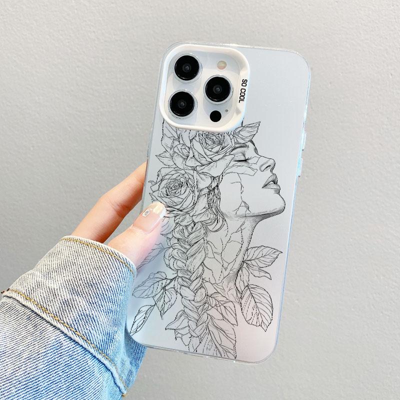 Beautiful Flower Girl Line Design Durable Laser Phone Case For Samsung Galaxy S21 S23 S24 FE S25 S24 S23 S22 Ultra Plus Covers