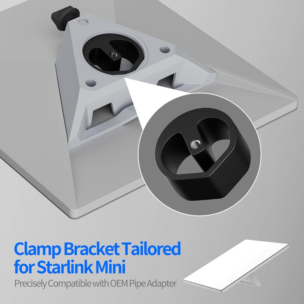 Starlink Mini Mount 2025 New Upgraded, Starlink Mini Clamp Mount For Car RV Rack Compatible With 2025 New Version Pipe Adapter And 2024 Pipe Adapter