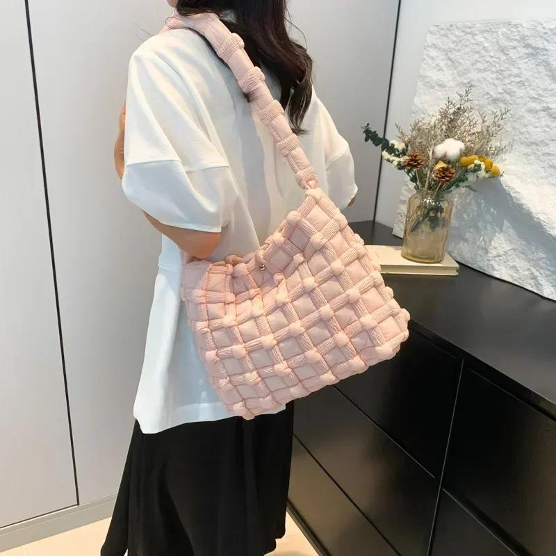 Повседневные квадратные сумки через плечо из цельного клетчатого нейлона большой вместимости, высококачественные новые стили сумок для женщин