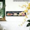 2D Flat - Vintage Aluminium Decorative Sign with The Phrase 'Tea Time' in A Pink Floral Design, Suitable for Wall Decoration in Kitchens, Dining