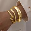 3pcs/1set Fashion Minimalist Golden Geometric Wave Bamboo Knot Asymmetrical Bracelet Set, Suitable For Women, Thick Plain Met