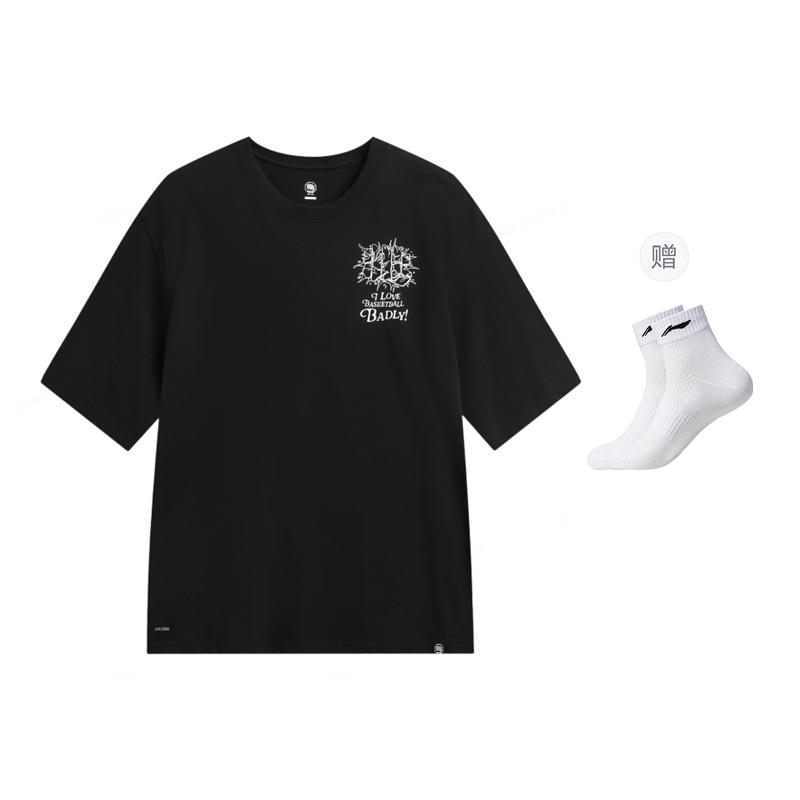 Мужские футболки Li Ning BADFIVE Черные с круглым вырезом Средние AHSW161-3