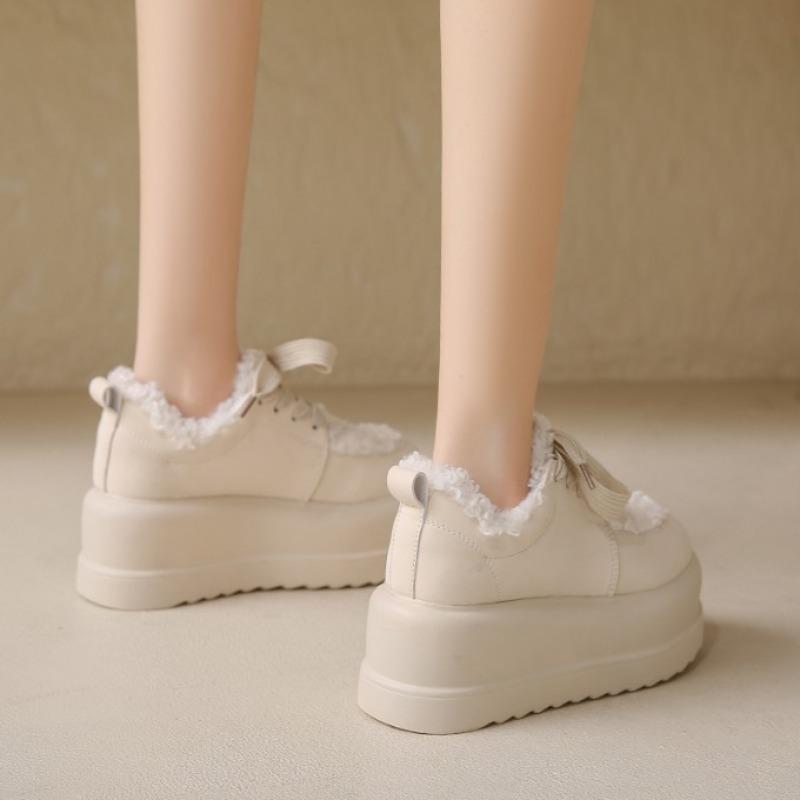 Модные женские зимние кроссовки на толстой подошве, новые зимние плюшевые теплые хлопковые туфли, женские уличные нескользящие пушистые туфли на платформе с мехом 7,5 см