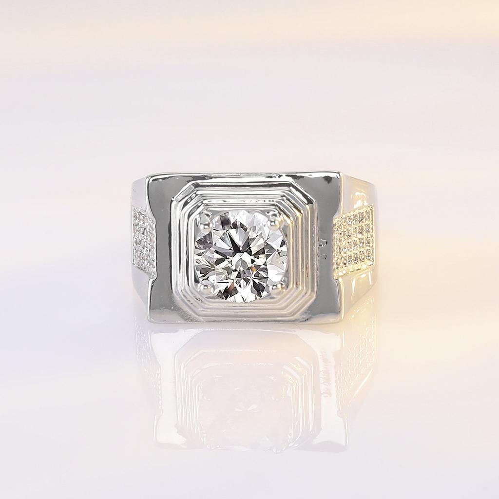 2 Carat Moissanite Diamond Ring Men's Platinum Plated Wedding Broad Ring Ring