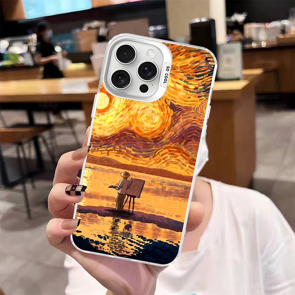 Художественная картина Ван Гога Для iPhone 15 14 13 Plus 17 16 12 11 Pro Max Матовый Цветной Серебристый Роскошный Чехол для Телефона