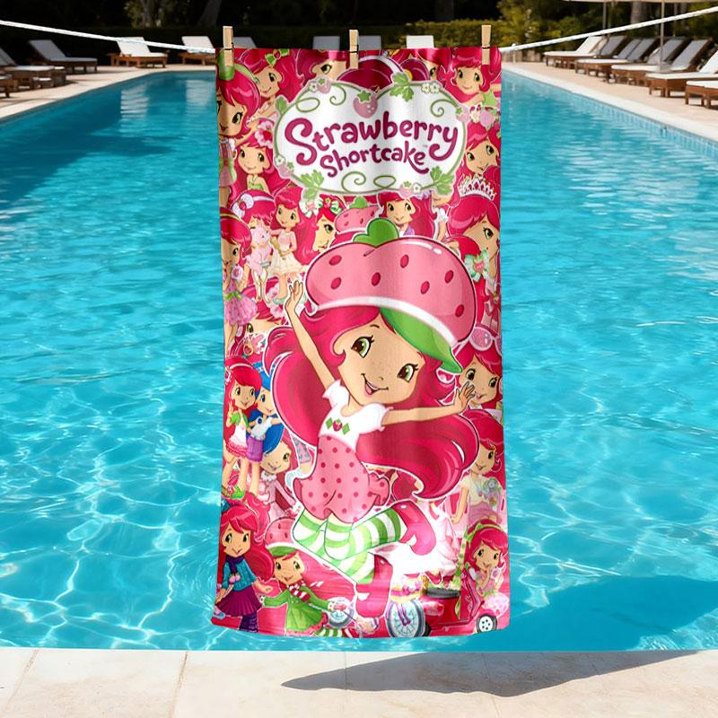 Strawberry Shortcake Print Beach Towel Design, Soft, Lightweight. for Home Bathroom, Spa, Pool, Yoga, Surfing, Camping, Gift for Family, Friend