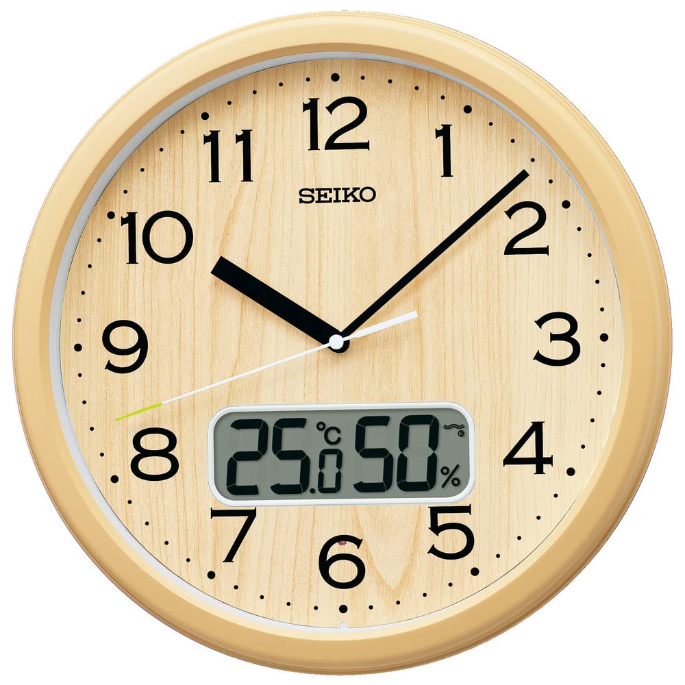 Seiko Clock Analog Wall Clock with Temperature and Humidity Light 311mm x 51mm Eligible for a Extended KX273B, Radio-Controlled Monitors, Brown,