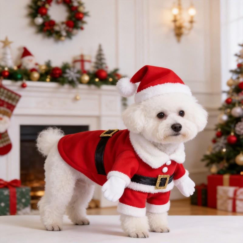 Pet Christmas Costume Set Dogs Cats - Red White Cosplay Outfit Cotton XS To XL