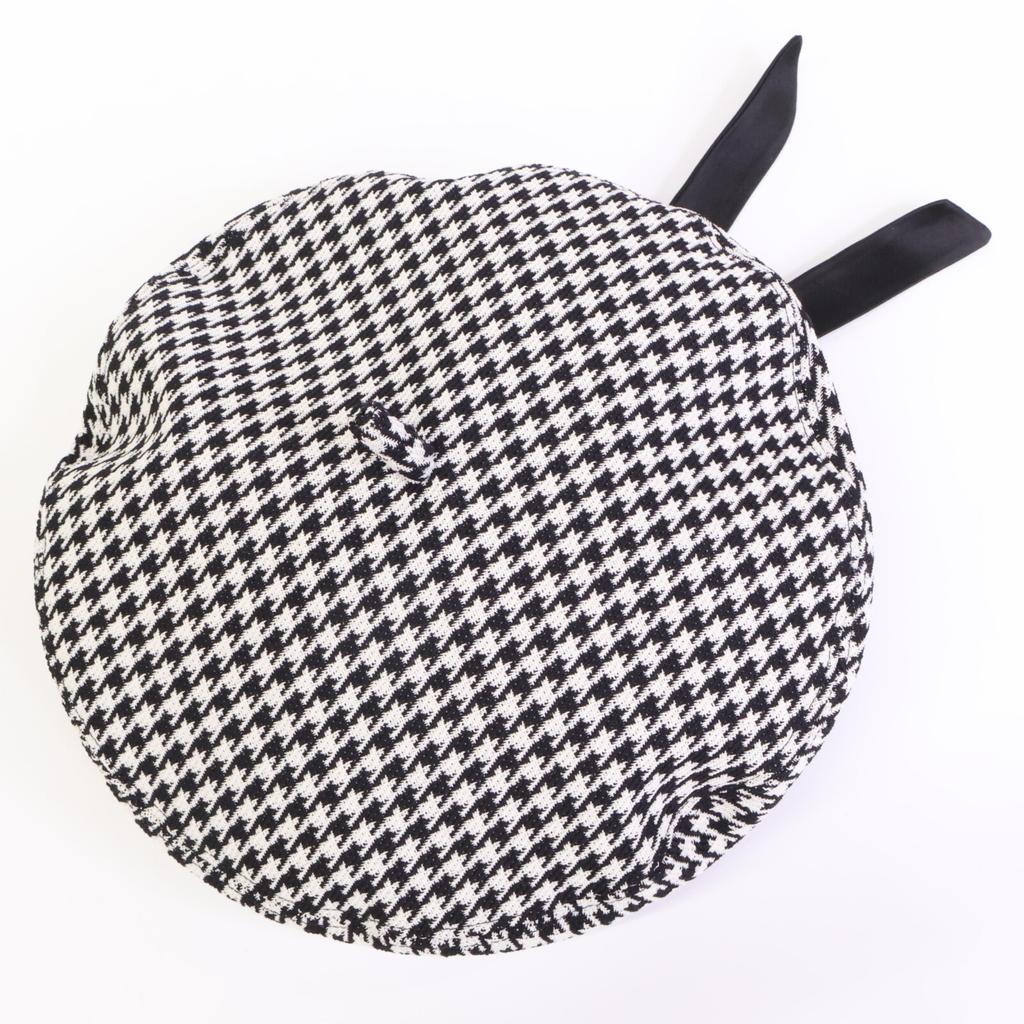 Dior [Excellent Condition/Domestically Authorized] 35DAP910I121 Wool Houndstooth Beret with Ribbon Design Hat 59 Black WhiteUsed
