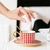 National Trend Houndstooth Ceramic Cup Gold Trawn Hand Trapped Coffee Cup with Spoon Mug Water Cup Men and Women Flower Tea Cup