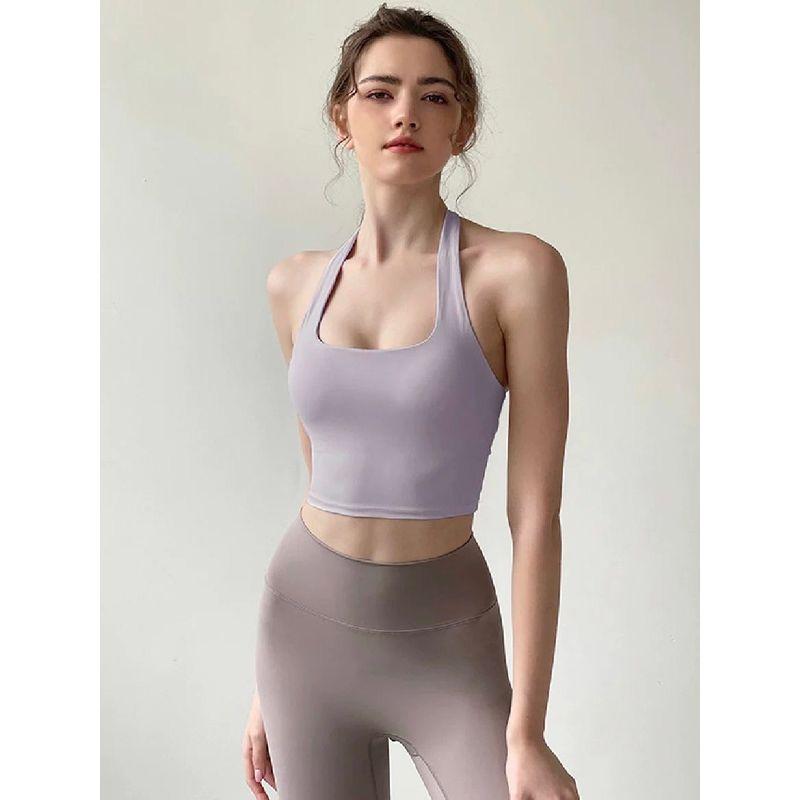 2026 New European and American Style Sexy Halter Neck Women's Push-Up Running Fitness Bra Outerwear Waist-Cinching Yoga Tank Top