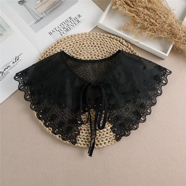 Linbaiway Lace Chiffon Doll Fake Collar Ladies Shawl Wrap Removable Detachable Embroidered False Collar Clothes Accessory
